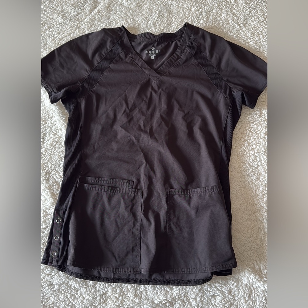 Med Couture Black Scrub Top with Pockets, size S